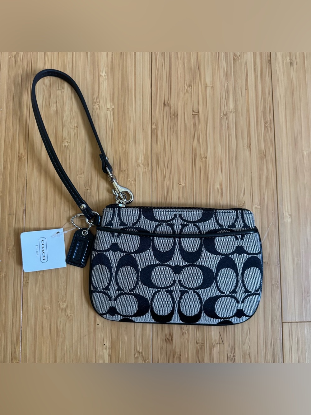 Coach Black and Cream Signature Wristlet